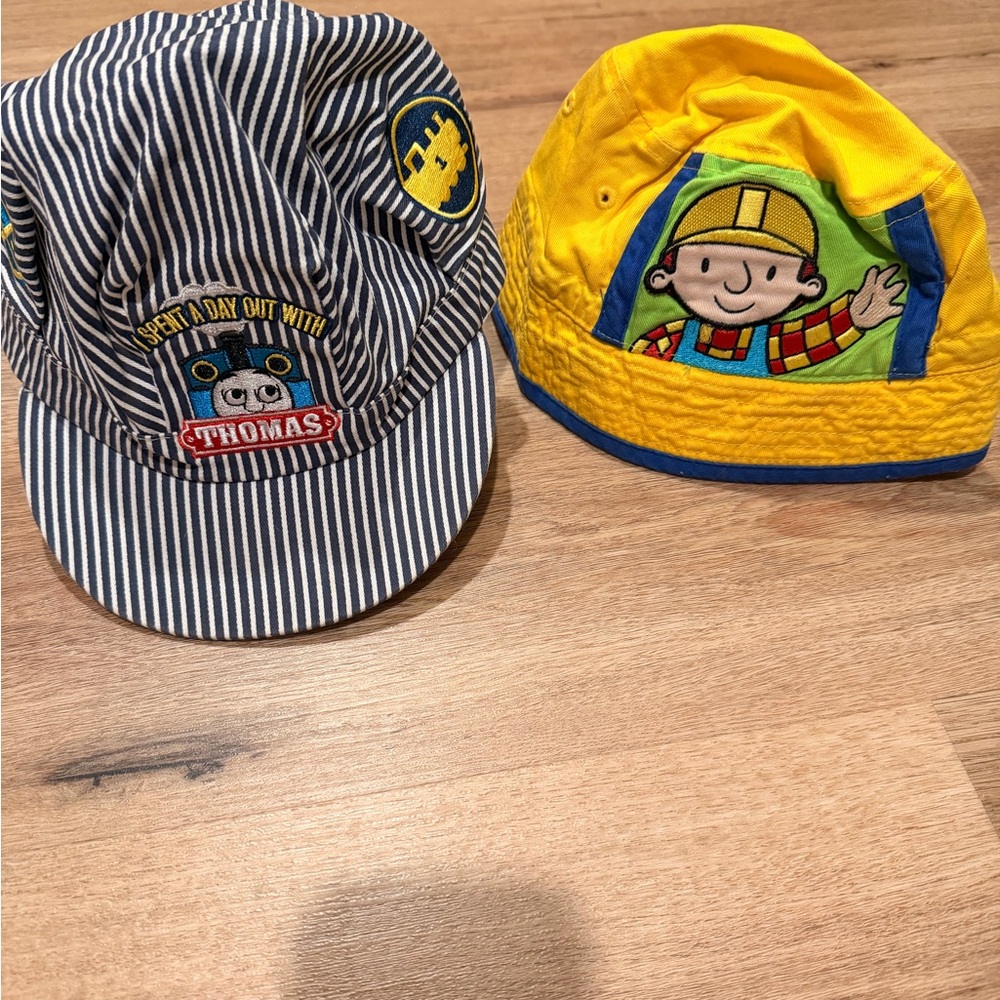 Rare Vintage Bob the builder bucket hat and Thomas the train conductor hat